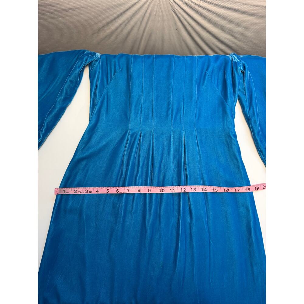 Vintage Handmade Blue Velvet Maxi Dress Lace Trim Prairie Victorian Cottagecore - Picture 16 of 16